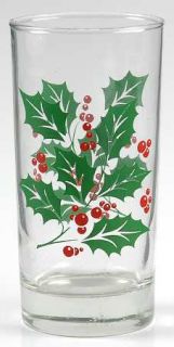 Indiana Glass Holly 8 Oz Flat Tumbler   Holly & Red Berries, Barware