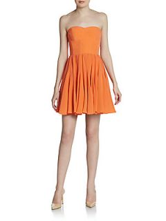 Godet Strapless Silk Dress   Orange