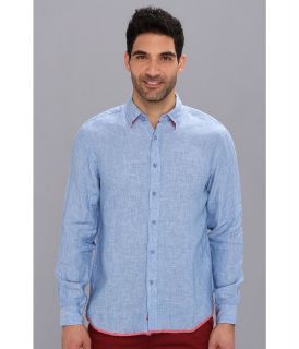 Report Collection L/S Solid Linen Shirt Mens Long Sleeve Button Up (Blue)