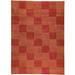 Hand knotted Indotibetan Orange Checkered Wool Rug (56 X 710)