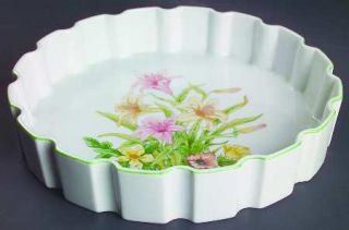 Shafford Jade Lily Quiche, Fine China Dinnerware   Pink&Yellow Flowers,Green Lea