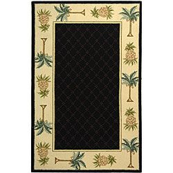 Hand hooked Palm Black/ Ivory Wool Runner (26 X 6) (BlackPattern BorderTip We recommend the use of a non skid pad to keep the rug in place on smooth surfaces.All rug sizes are approximate. Due to the difference of monitor colors, some rug colors may var
