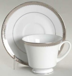 Noritake Essex Platinum Footed Cup & Saucer Set, Fine China Dinnerware   Contemp