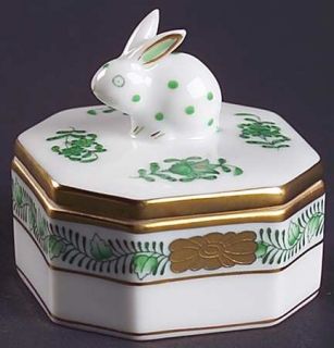 Herend Chinese Bouquet Green (Av) Octagonal Box with Lid 2, Fine China Dinnerwa