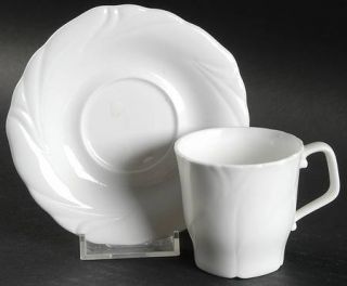 Goebel Etoiles Flat Demitasse Cup & Saucer Set, Fine China Dinnerware   White, E