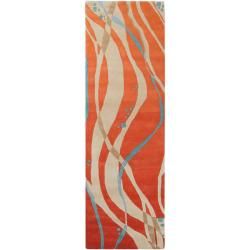 Hand tufted Orange Contemporary Maputo New Zealand Wool Abstract Rug (26 X 8)