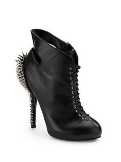 Spiked Lace Up Ankle Boots   Black