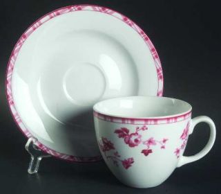 Laura Ashley Sophia Red Flat Cup & Saucer Set, Fine China Dinnerware   Red Flora