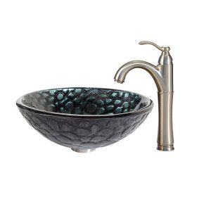 Kraus C GV 397 19mm 1005SN Nature Kratos Glass Vessel Sink and Riviera Faucet Ch