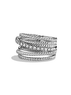 David Yurman Diamond & Sterling Silver Multi Row Ring   Silver