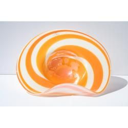 Hand blown Glass Decorative Creamsicle Dish (Orange/whiteMaterials Hand blown glassMeasures 20.5 inches high x 16.5 inches wide x 9 inches deepWall mount included )