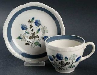 Alfred Meakin Blue Clover Alfred Meakin (Raised Edge) Flat Cup & Saucer Set, Fin