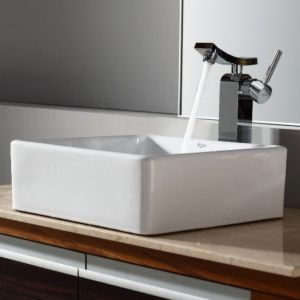 Kraus C KCV 120 14300CH Exquisite Unicus White Square Ceramic Sink and Unicus Fa