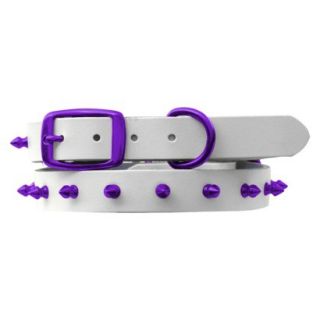Platinum Pets White Genuine Leather Dog Collar with Spikes   Purple (17 20)