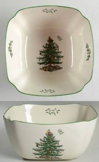 Spode Christmas Tree Green Trim 10 Square Serving Bowl, Fine China Dinnerware  