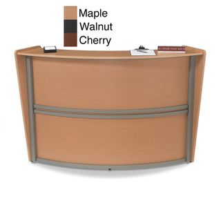 Ofm Maple Single Unit Curved Reception Station (Maple Materials Wood, melamine, steelFinish MapleDimensions 45.5 inches high x 69.5 inches wide x 33.5 inches deepWork surface dimensions 28.75 inches high x 42 inches wide 19.75 inches deepTransaction t