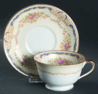 Noritake Hermione Footed Cup & Saucer Set, Fine China Dinnerware   Blue Border,Y