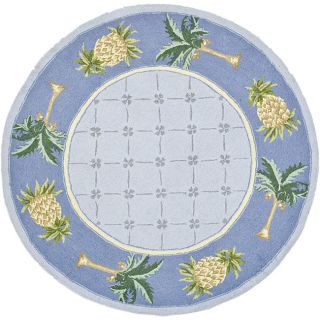 Hand hooked Palm Light Blue/ Blue Wool Rug (8 Round)