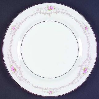 Mikasa Astrid Dinner Plate, Fine China Dinnerware   Pink Roses,Tan Scrolls,Smoot