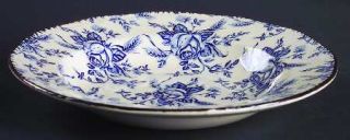 Enoch Wood & Sons Colonial Rose Blue Rim Soup Bowl, Fine China Dinnerware   Blue