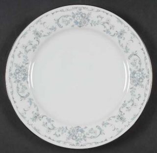 Noritake Fascination Salad Plate, Fine China Dinnerware   White&Gray Flowers, Bl