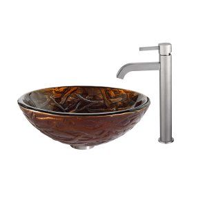 Kraus C GV 396 19mm 1007SN Nature Dryad Glass Vessel Sink and Ramus Faucet Chrom
