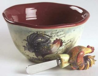 Le Rooster Dip Bowl & Spreader Set, Fine China Dinnerware   Multimotif Roosters,