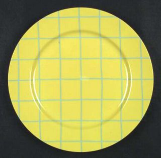 Fitz & Floyd Windowpane Yellow/Aqua Stripes Dinner Plate, Fine China Dinnerware