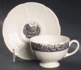 Wedgwood Geneva Footed Cup & Saucer Set, Fine China Dinnerware   Willoweave Shap