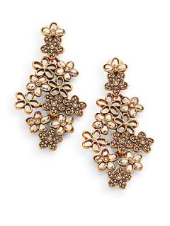 Oscar de la Renta Swarovski Crystal Flower Clip On Earrings   Crystal Gold