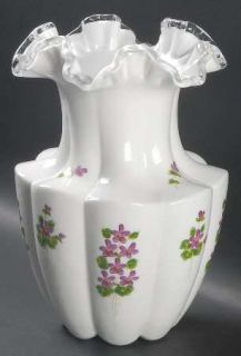Fenton Violets In The Snow Flower Vase   Milkglass,Purple Violets,Green Leaves