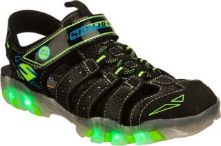 Boys Skechers Super Hot Lights Street Lightz S   Black/Green Casual Shoes