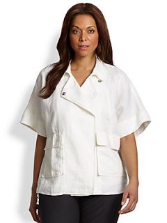 Eileen Fisher, Sizes 14 24 Linen Snap Front Jacket   White