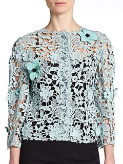 Embellished Open Lace Cropped Top   Turquoise