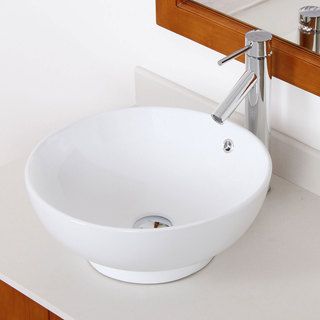 Elite 98512659c High Temperature Grade A Ceramic Bathroom Sink With Unique Round Design And Chrome Finish Faucet Combo (White Interior/Exterior Both Dimensions 16.5 inches Diameter, 5.5 inches High Faucet settings Tall Vessel Style Faucet Type Bathroo