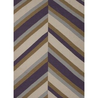 Handmade Flat Weave Stripe Purple Wool Rug (36 X 56)