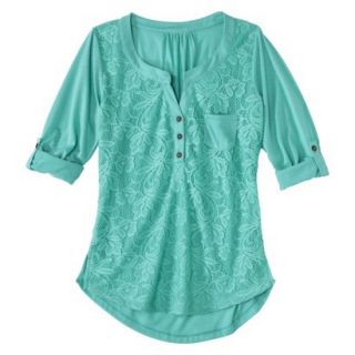 Juniors Lace Front Henley   Tiffany Turquoise LRG