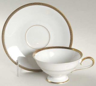 Edelstein Cambridge Footed Cup & Saucer Set, Fine China Dinnerware   Black Desig