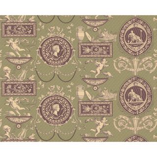 Green Roman Cameo Wallpaper (GreenMaterials Non wovenQuantity One (1)Dimensions 20.5 inches long x 33 feet wideTheme ContemporaryCare instructions WashableHanging instructions PrepastedRepeat 11.25 inchesMatch DropModel 499 63238 )