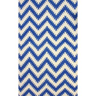 Nuloom Flatweave Jagged Chevron Blue Wool Rug (76 X 96)