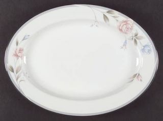 Oneida Lycee 14 Oval Serving Platter, Fine China Dinnerware   Gray Band, Pink&B