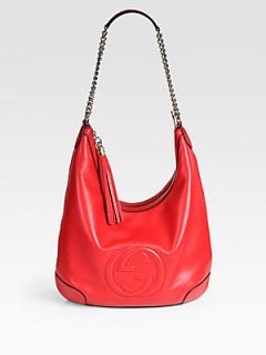 Gucci Soho Leather Chain Shoulder Bag   Red
