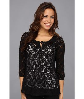 Tommy Bahama Floral Lace Top Womens Blouse (Black)
