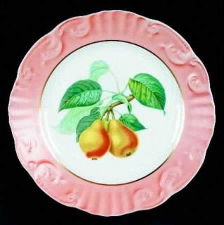 Mottahedeh Summer Fruit Salad/Dessert Plate, Fine China Dinnerware   Salmon Rim,