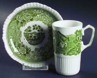 Adams China English Scenic Green Irish Coffe Cup and Saucer Set, Fine China Dinn