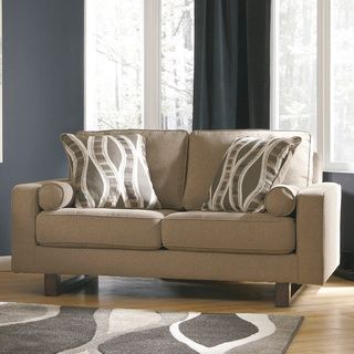 Signature Design By Ashley Treylan Smoke Loveseat And Accent Pillows