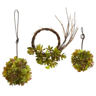 Mixed Succulent Wreath And Spheres (set Of 3)