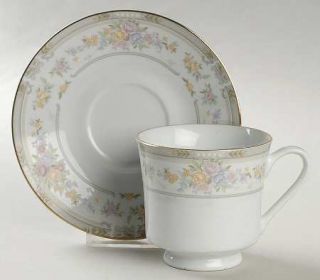 Farberware Southampton (White Body) Footed Cup & Saucer Set, Fine China Dinnerwa
