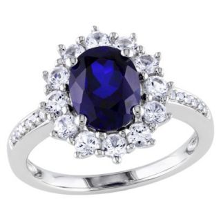 0.05 Carat Diamond Blue and White Sapphire Cocktail Ring   Silver (Size 8)