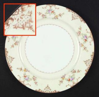 Meito Aristocrat Dinner Plate, Fine China Dinnerware   Tan Border,Floral,Cream B